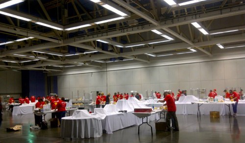This is only about a quarter of the volunteers who helped set up the Festival of Cheese